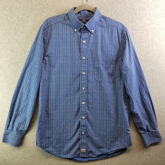 Vineyard Vines Other - Vineyard Vines Shirt Mens M Blue Fish Bone Print Slim Fit Murray Resortwear